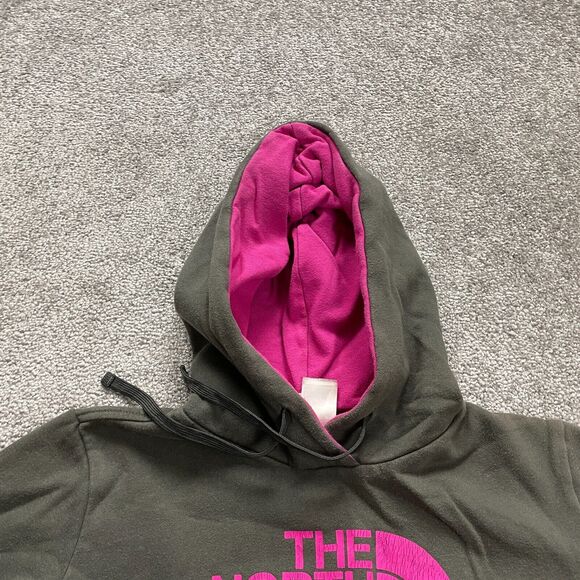 The North Face Hoodie Sweatshirt Womens Small Gray Pink Graphic Fleece Pullover - Picture 3 of 11